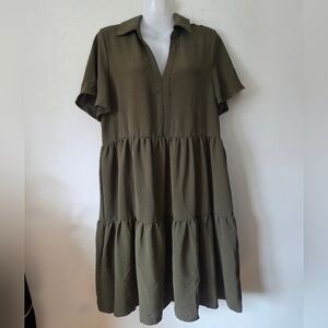 Tahari Olive Green Tiered Mini Dress